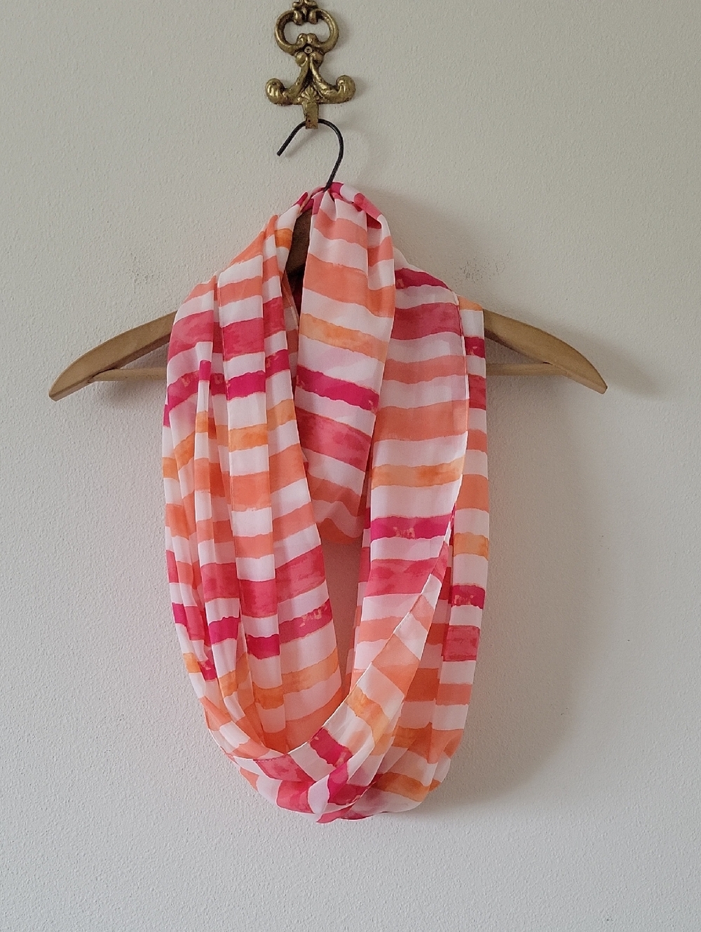 Calvin Klein Pink Orange Watercolor Stripe Infinity Scarf